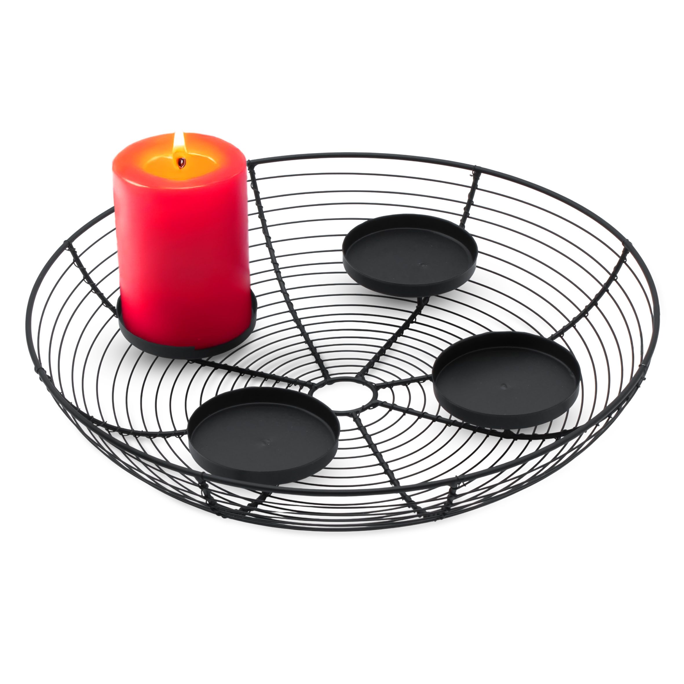Spetebo Adventskranz Metall Gitter schwarz für 4 Kerzen - 35 cm, mit integrierter Schale