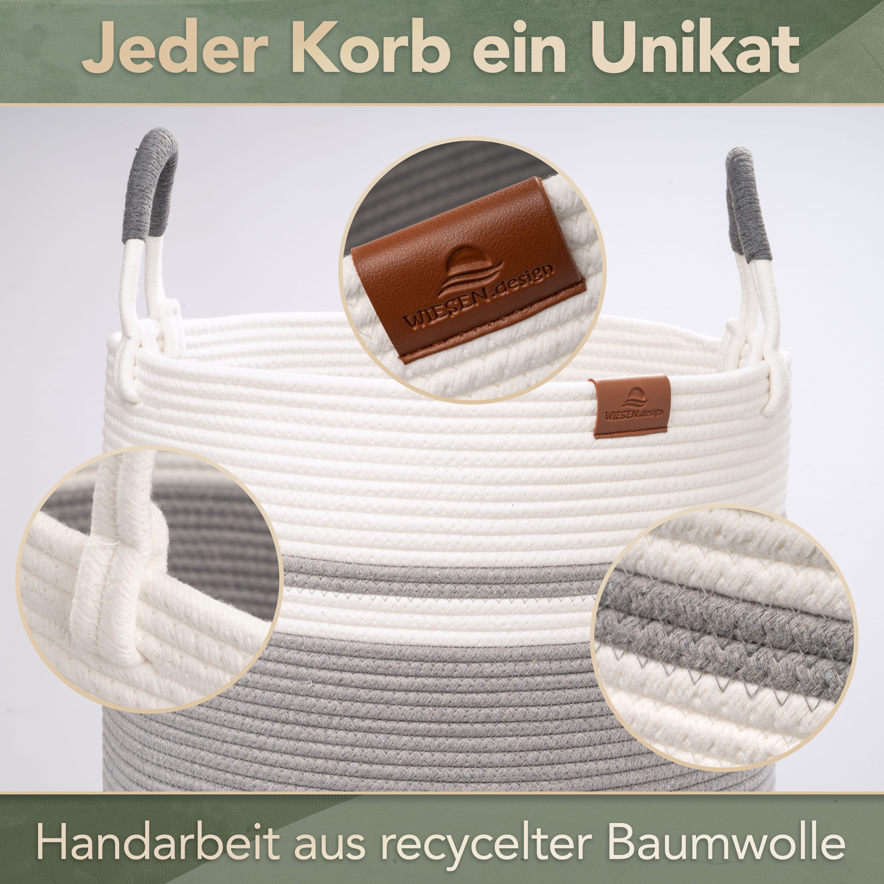 WIESEN.design Wäschekorb EMILIA Ø41xH46 cm 61L, Wäschekorb geflochten aus Baumwolle (faltbarer Wäschekorb, Wäschetonne, laundry basket, Wäschesammler, Aufbewahr – Bild 4 von 5