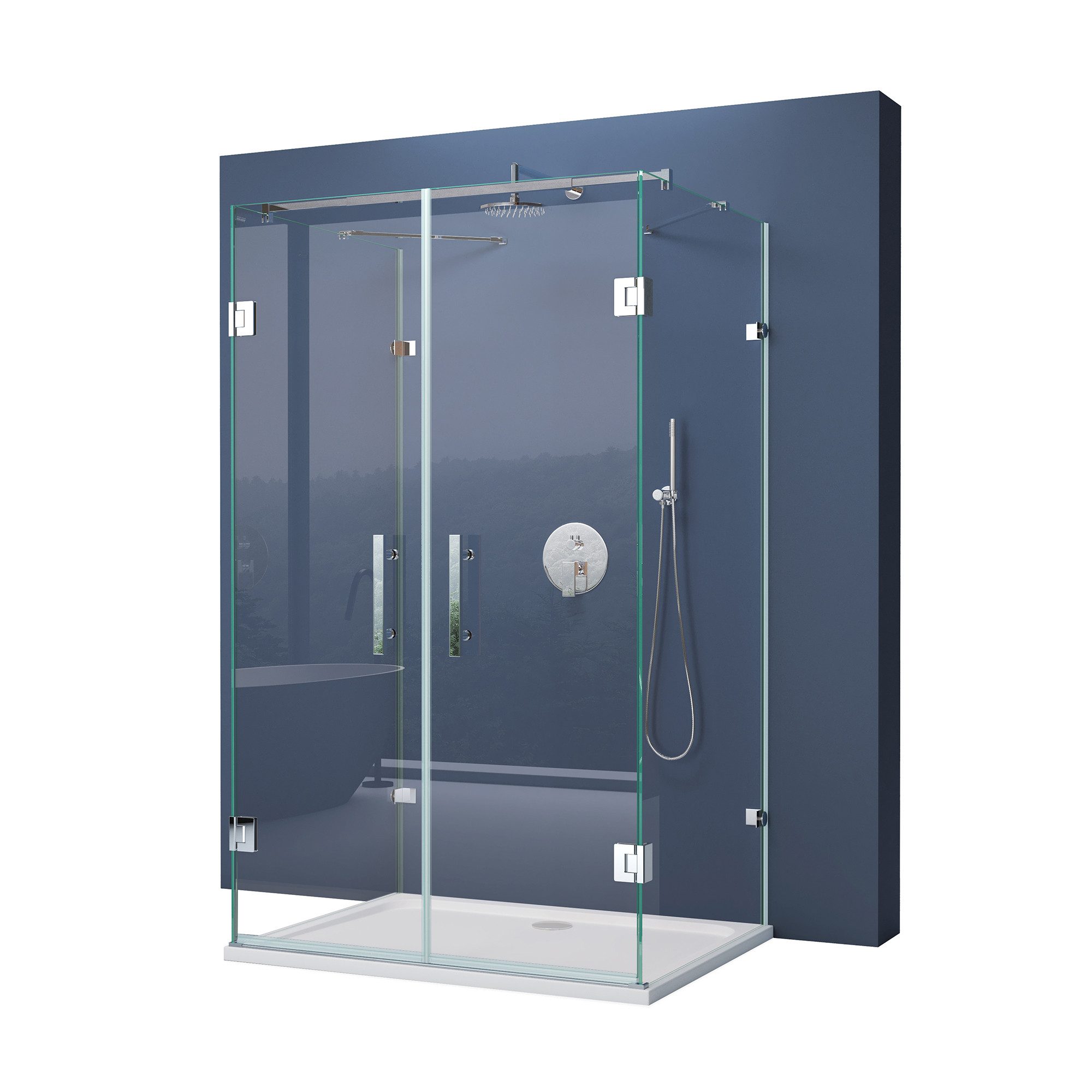 doporro Komplettdusche Duschkabine U-Form magnetische Dichtungsleisten ESG-8mm mit Nano R40, BxT: 90x80 cm, Einscheibensicherheitsglas (ESG), ebenerdiger Einbau möglich, 4-Punkt Befestigungssystem