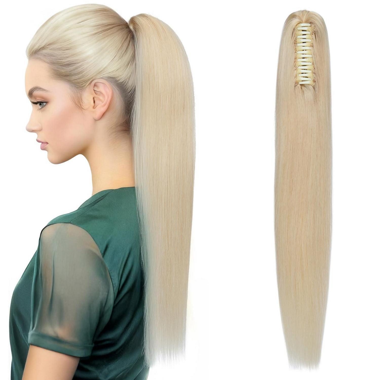 LuxusKollektion Echthaar-Extension Pferdeschwanz Haarteil Echthaar Klammer Zopf 35cm-105g 613 Blond