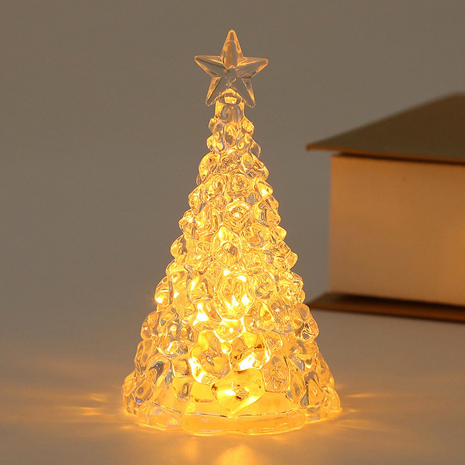 Rutaqian LED Nachtlicht 4 Stück Weihnachtsbaum Nachtlicht Heiligabend Geschenk LED Kerzenlicht, Weihnachtsdekorationen Desktop Ornament Kristall Nachtlicht Gold