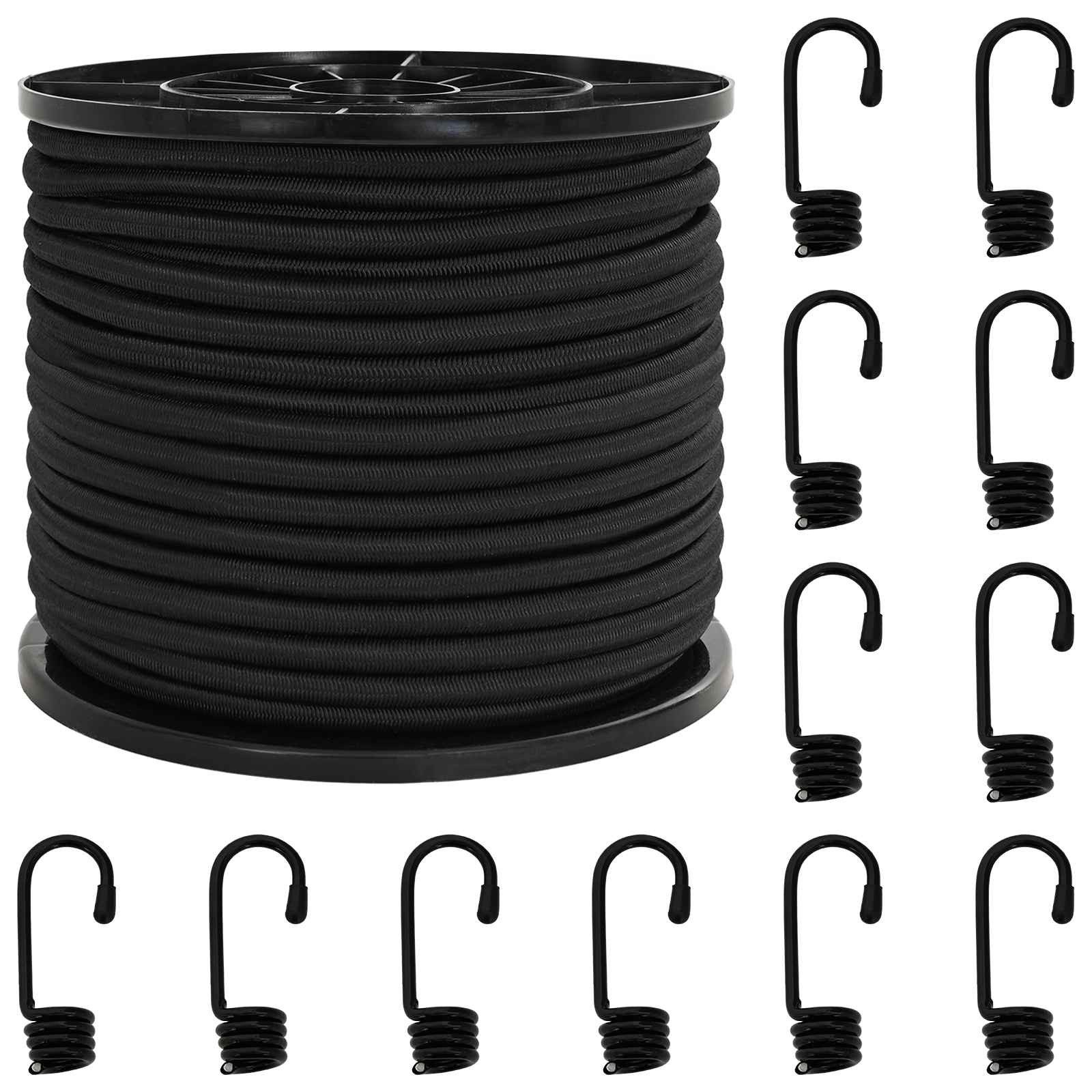 vidaXL Seil Bungee-Schnüre mit Haken 10 mm Schwarz PP und Gummi