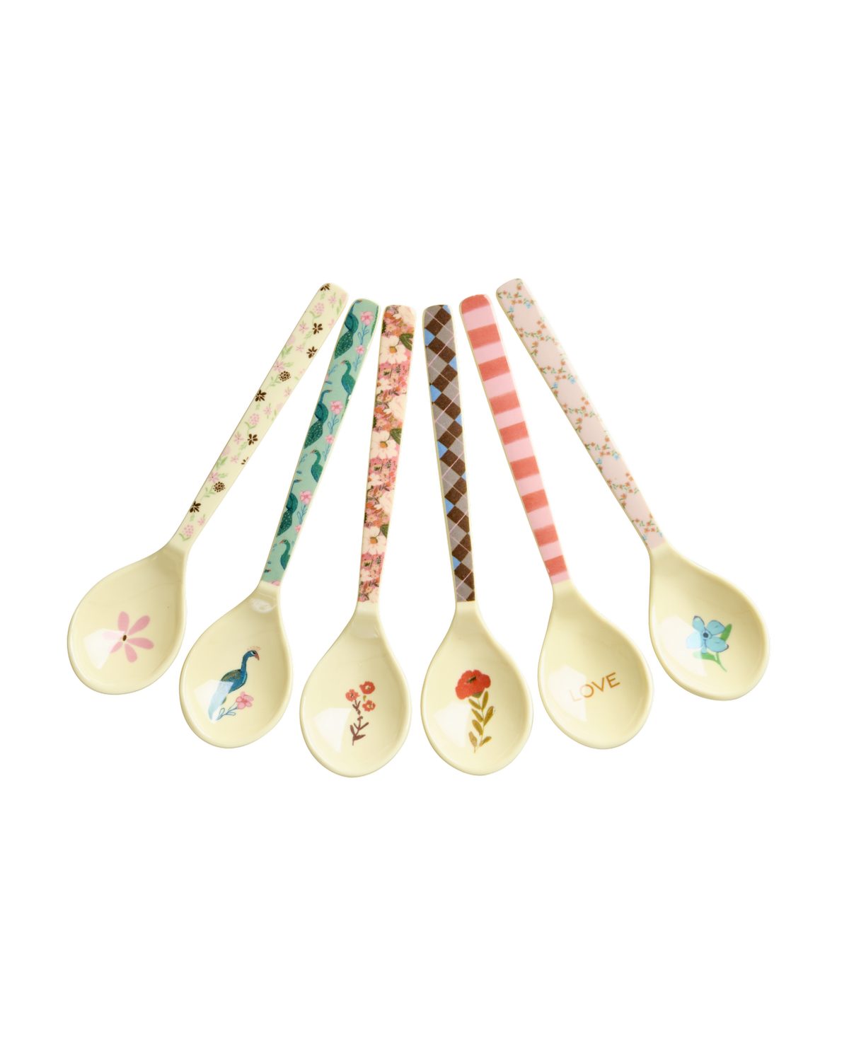 rice Campinglöffel Rice Melamin 6er-SET Teelöffel - Pfau & Blumen Print