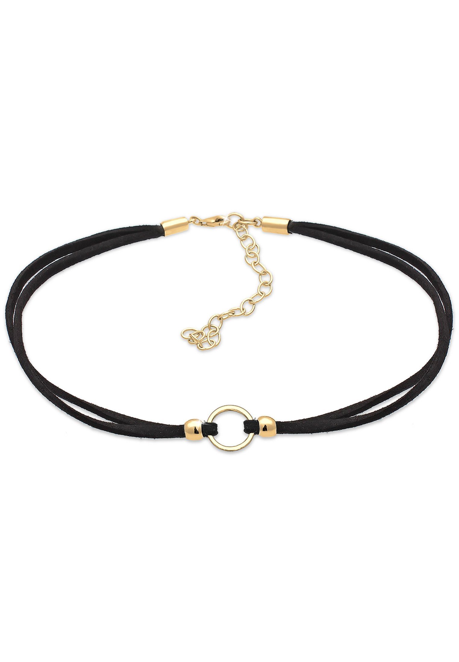 Elli Collier Halsband schwarz Choker mit Kreis 925 Silber Gold