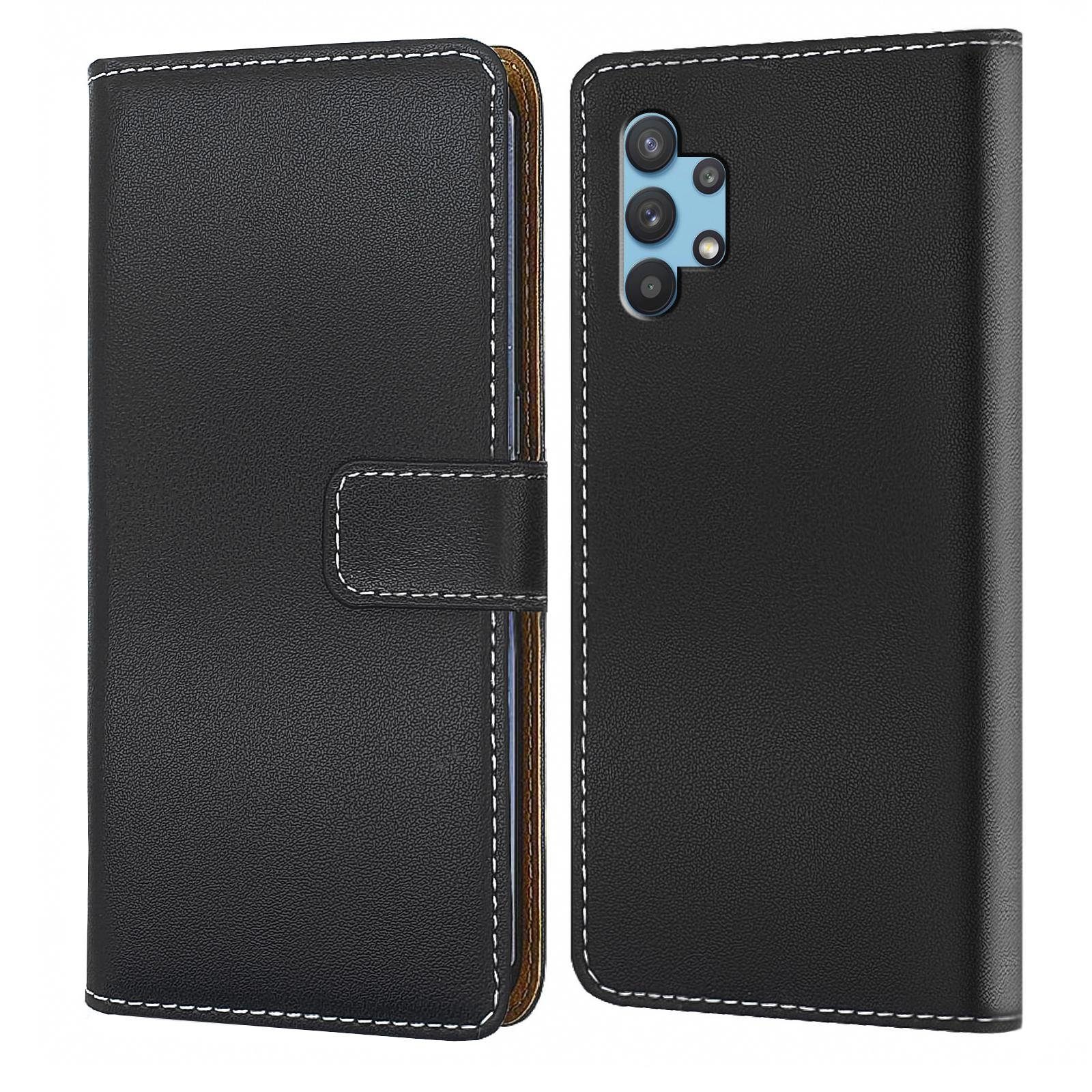 Numerva Handyhülle Bookstyle Etui Handytasche Schutzhülle für Samsung Galaxy A32 5G, Klapphülle Flip Cover Schwarz