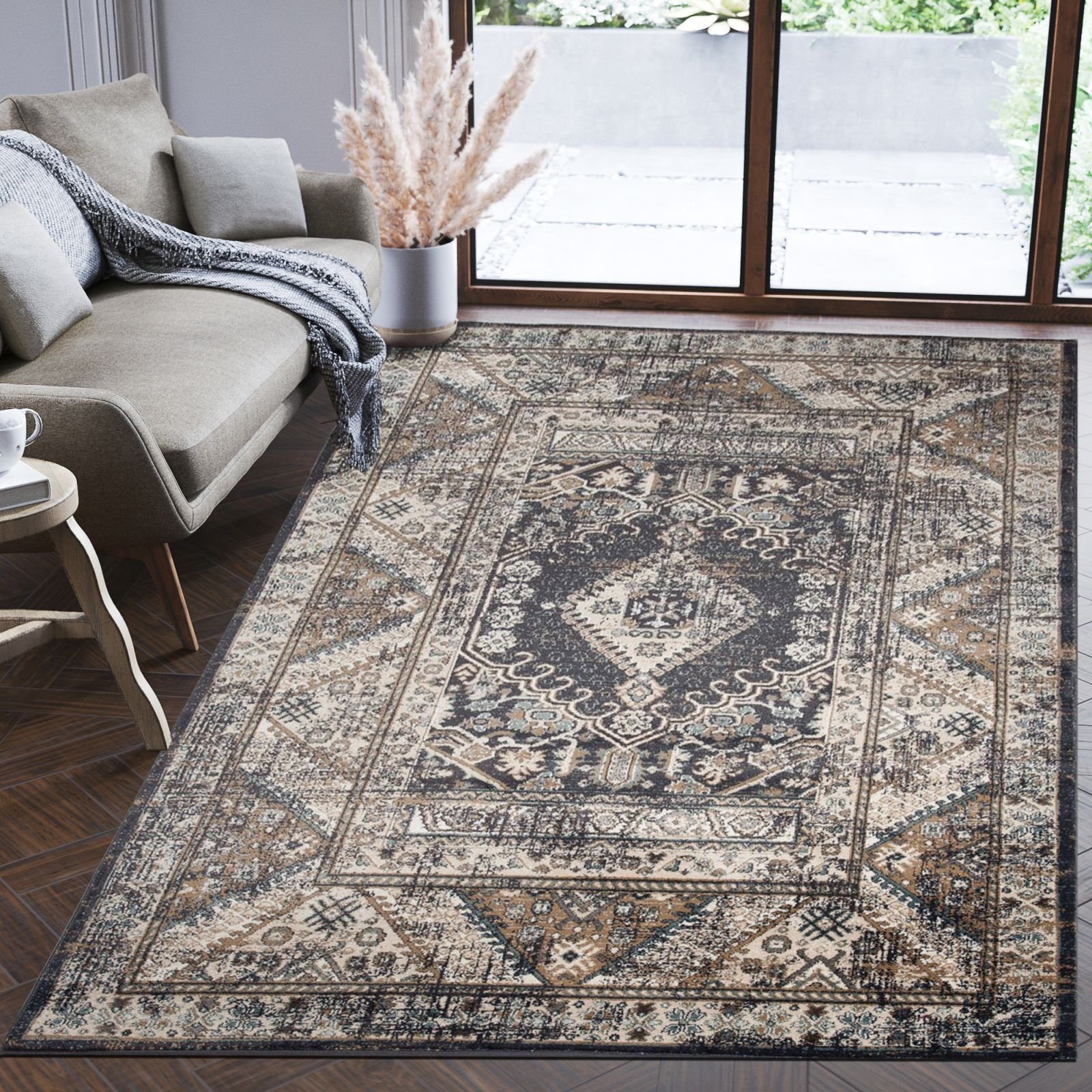 Orientteppich Oriente Teppich - Traditioneller Teppich Orient Grau Schwarz, Mazovia, 60 x 100 cm, Geeignet für Fußbodenheizung, Pflegeleicht, Wohnzimmerteppich