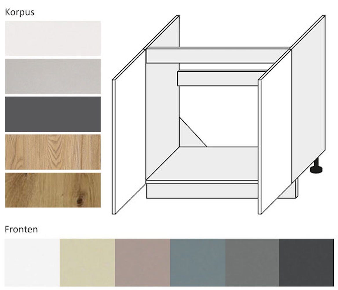 und matt Korpusfarbe Unterschrank Front- Kvantum graphit wählbar 80cm 2-türig (Kvantum) Feldmann-Wohnen