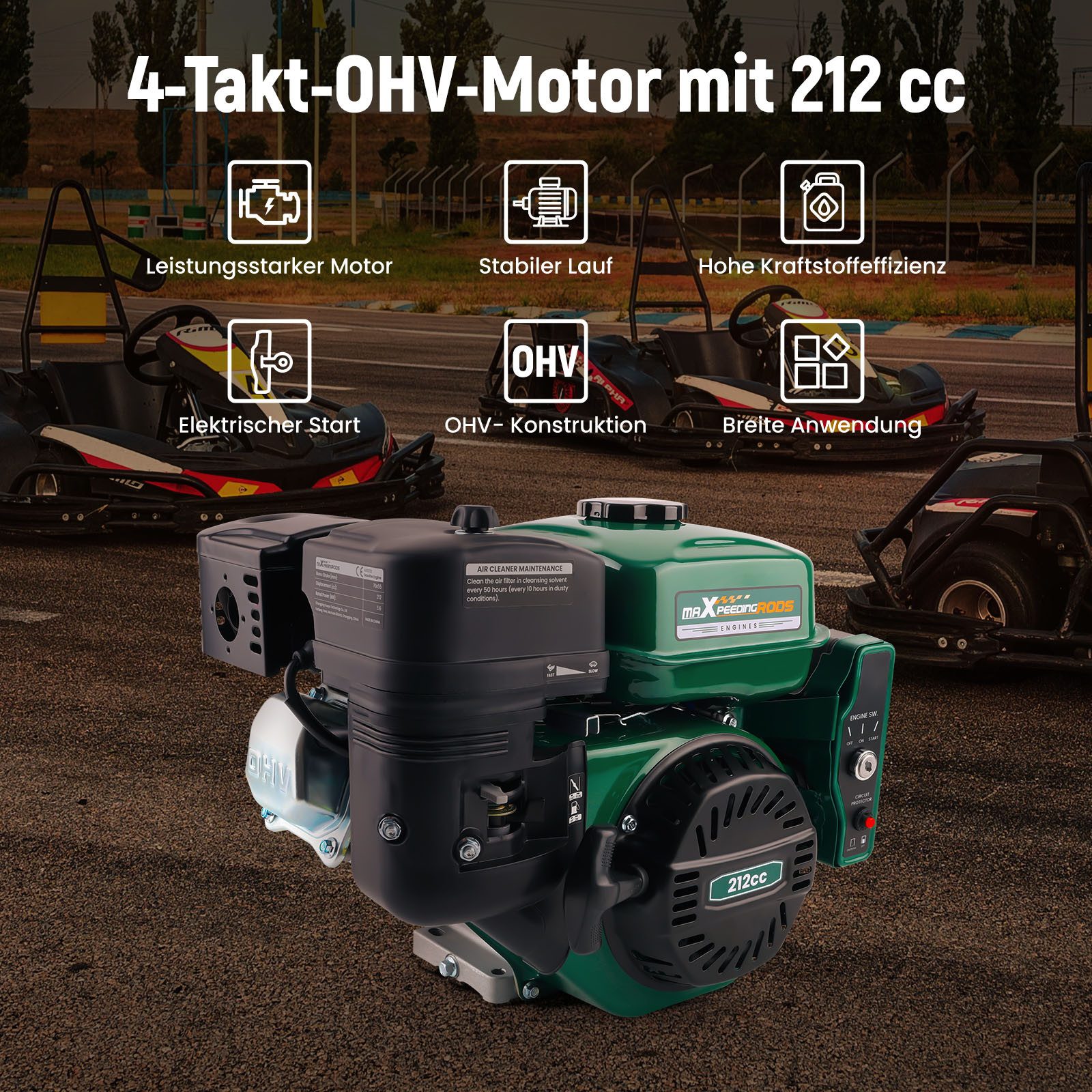 maXpeedingrods Stromgenerator PE-MXR212E, 212cc Benzinmotor 7PS Seilzugstart/E-Start horizontaler Gasmotor