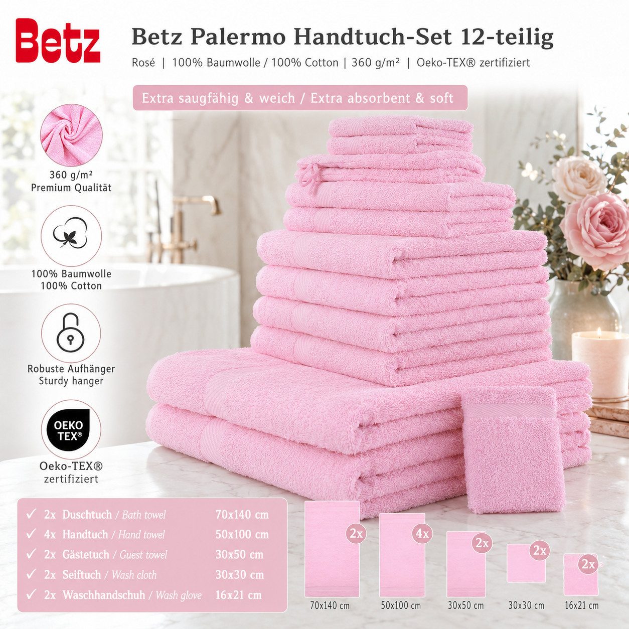 Betz Handtücher 12-TLG. Handtuch-Set Palermo, 100% Baumwolle (Set, 12-St) – Bild 2 von 5