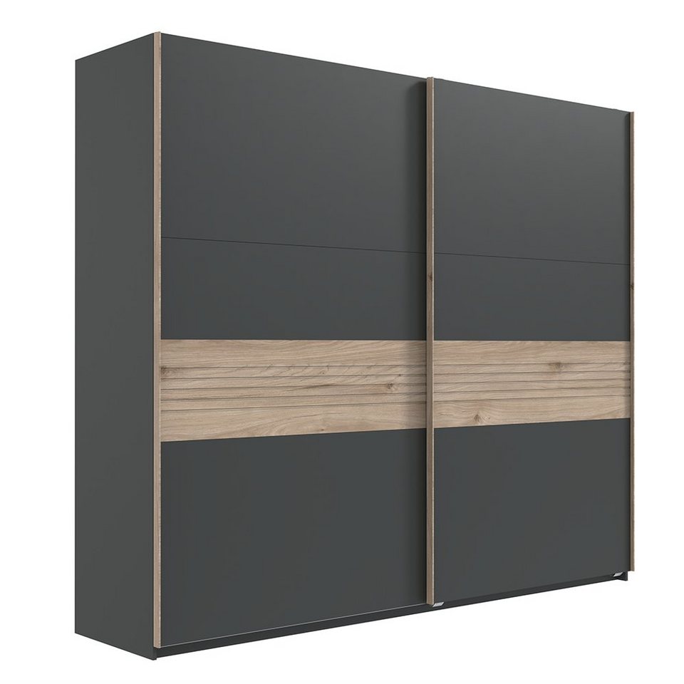 Lomadox Schwebetürenschrank TUX-43 Kleiderschrank 200cm, graphit mit Eiche