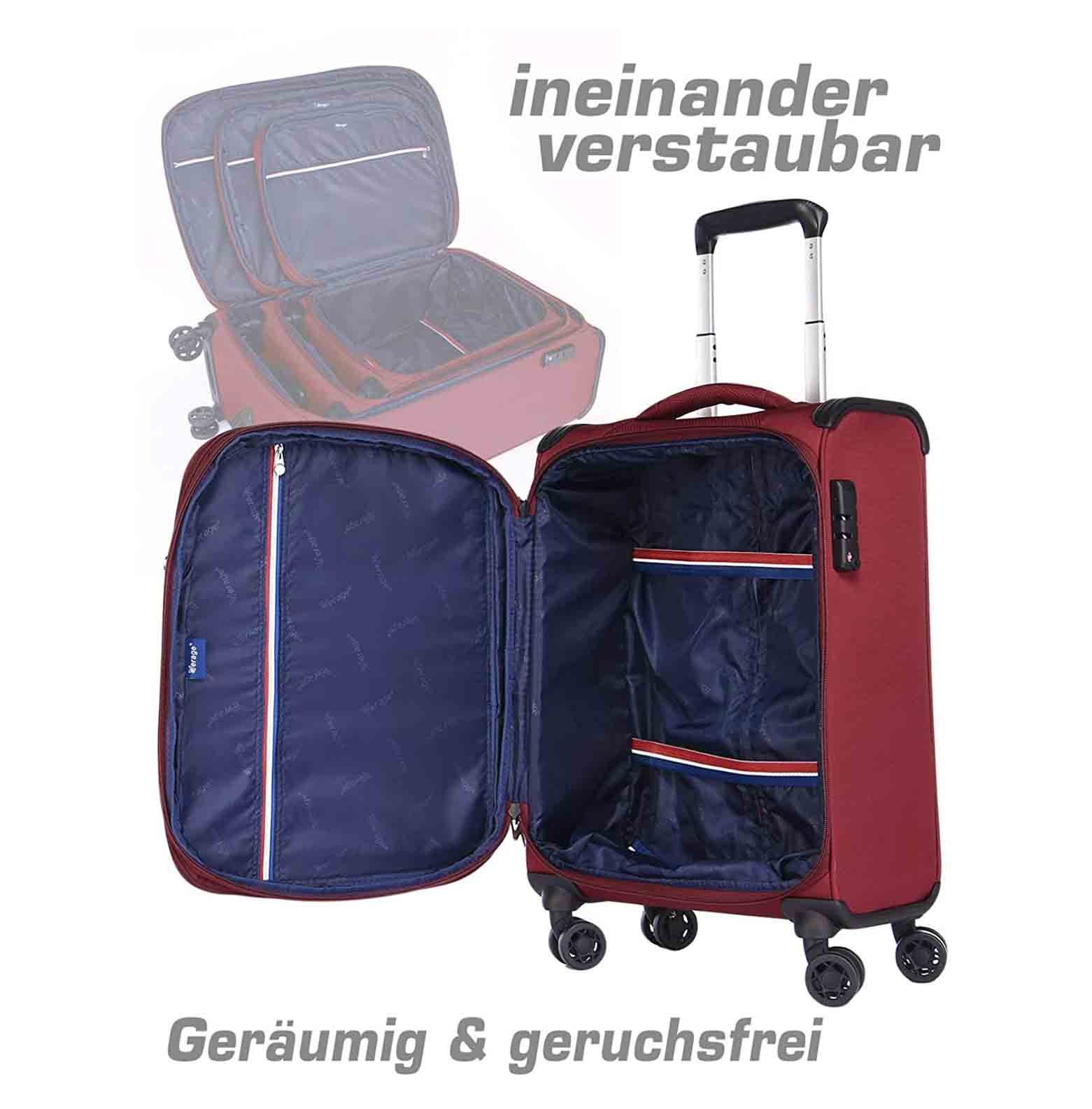 Reisekoffer, Weichgepäck-Trolley erweiterbar, 4 Weichschale, Toledo Verage Handgepäck-Koffer Rot Rollen, TSA-Schloss,