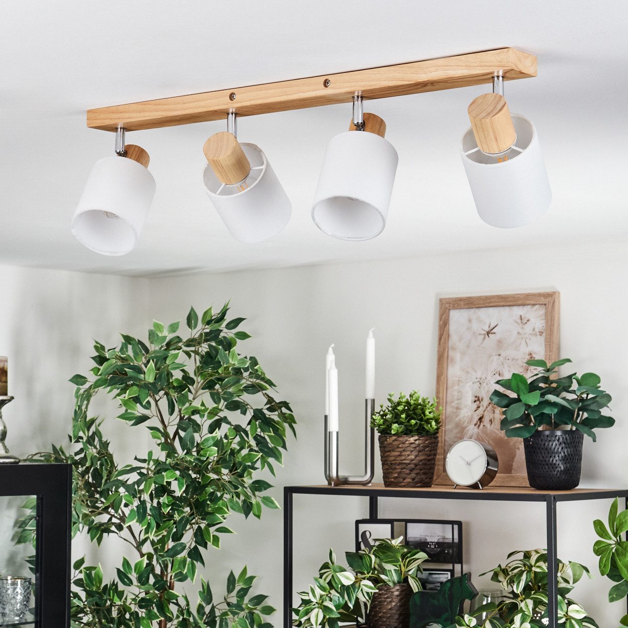 hofstein Deckenleuchte Deckenlampe aus Holz/Metall/Stoff in Natur/Chromfarb günstig online kaufen