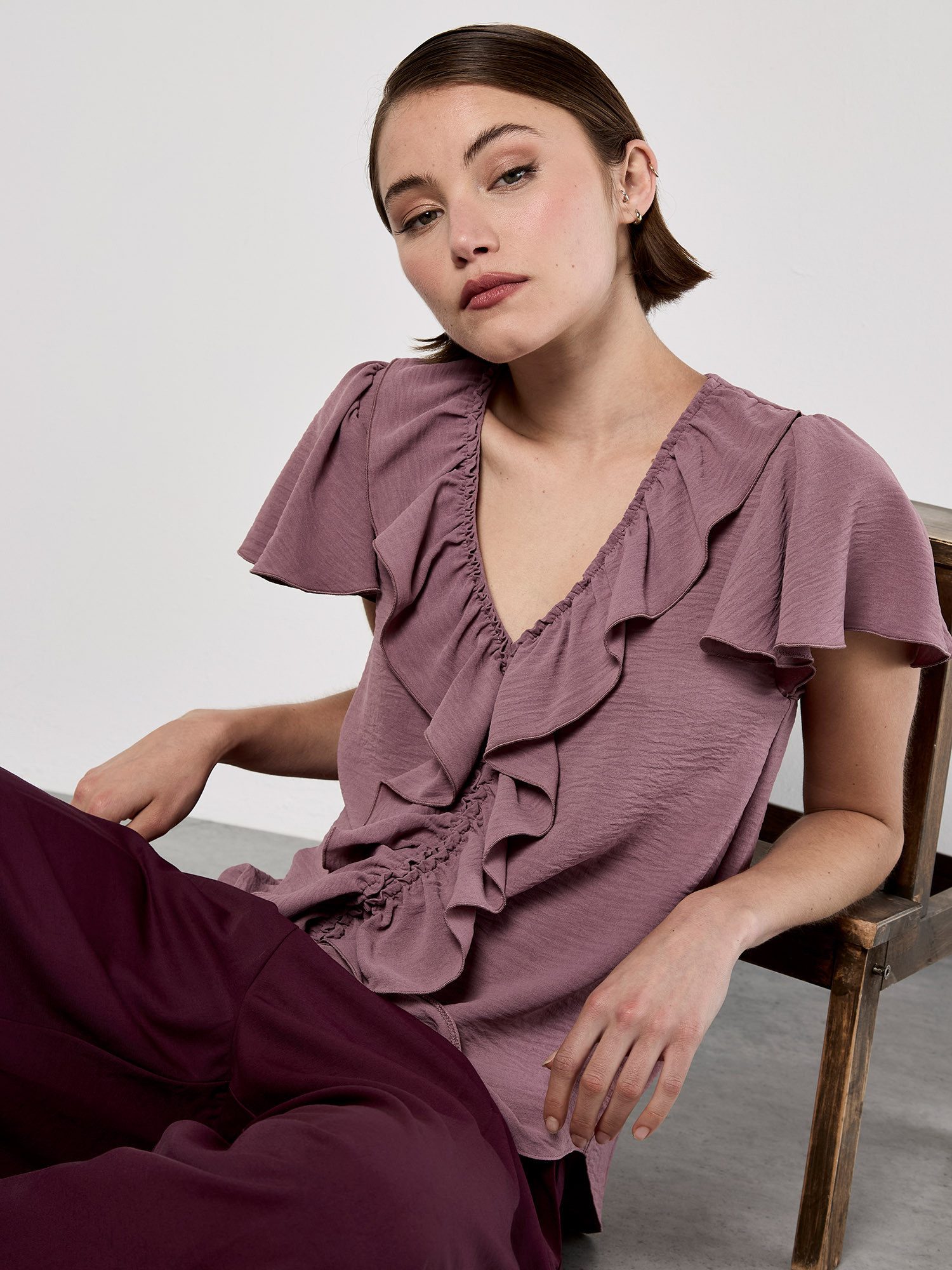 Apricot Rüschentop Top mit Rüschen und Engelsärmeln