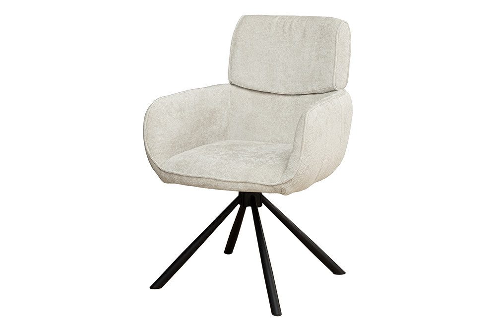 riess-ambiente Drehstuhl UNIQUE champagner/schwarz – Chenille, mit Armlehne, Metallgestell (Einzelartikel, 1 St), 180° drehbar mit Rückholmechanik – ideal für Esszimmer oder Büro