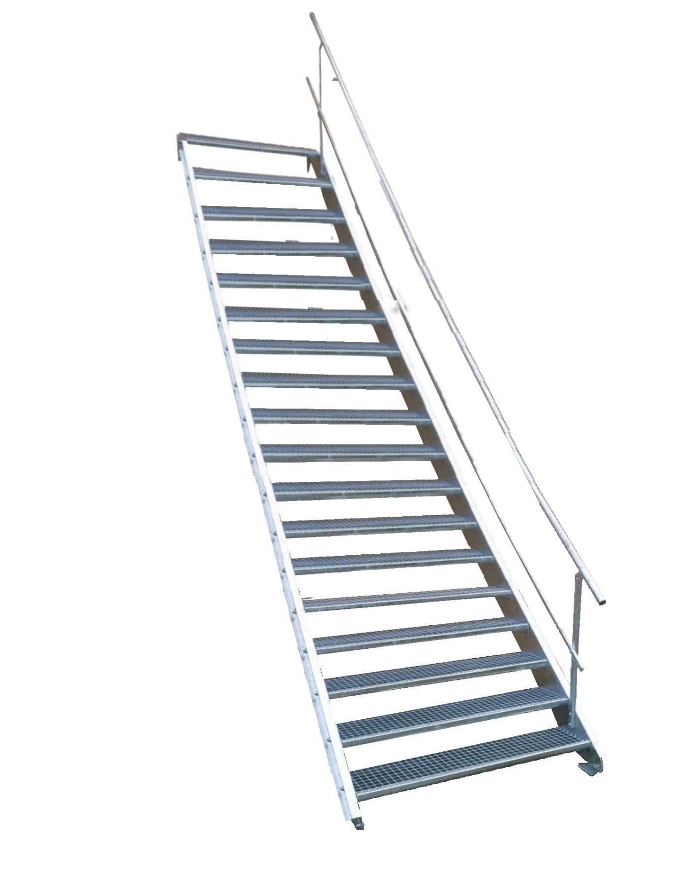 SRM Design Außentreppe 18 Stufen Stahltreppe einseitigem Geländer Breite 80 cm Höhe 299-360cm