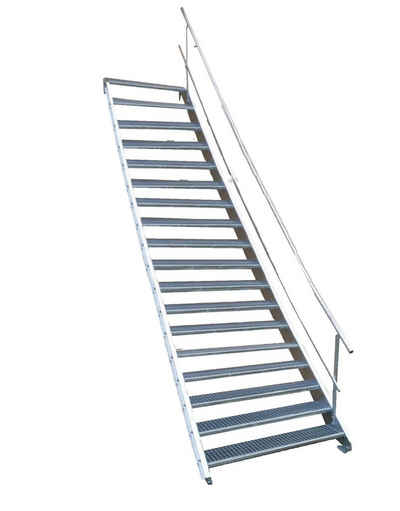 SRM Design Außentreppe 18 Stufen Stahltreppe einseitigem Geländer Breite 150cm Höhe 299-360cm