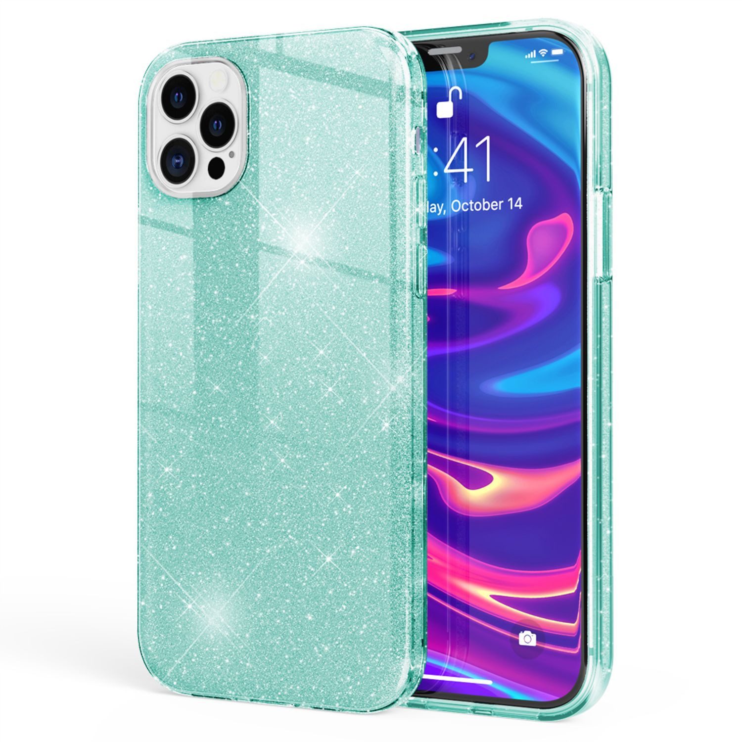 Nalia Smartphone-Hülle Apple iPhone 12 Pro Max 17 cm (6,7 Zoll), Glitzer Silikon Hülle / Glänzender Hybrid Schutz / Stoßfest & Robust