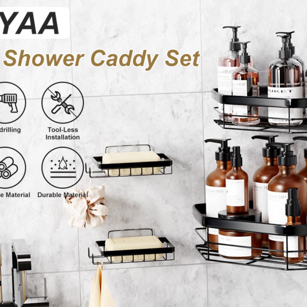 LA CUTE Badregal Eck-Duschablage aus Edelstahl, rostfrei, kratzfest, ohne Bohren, 90°, Badregal Duschregal Set, Hochwertiger Edelstahl, kratzfest, wasserdicht, starke Klebehalterung