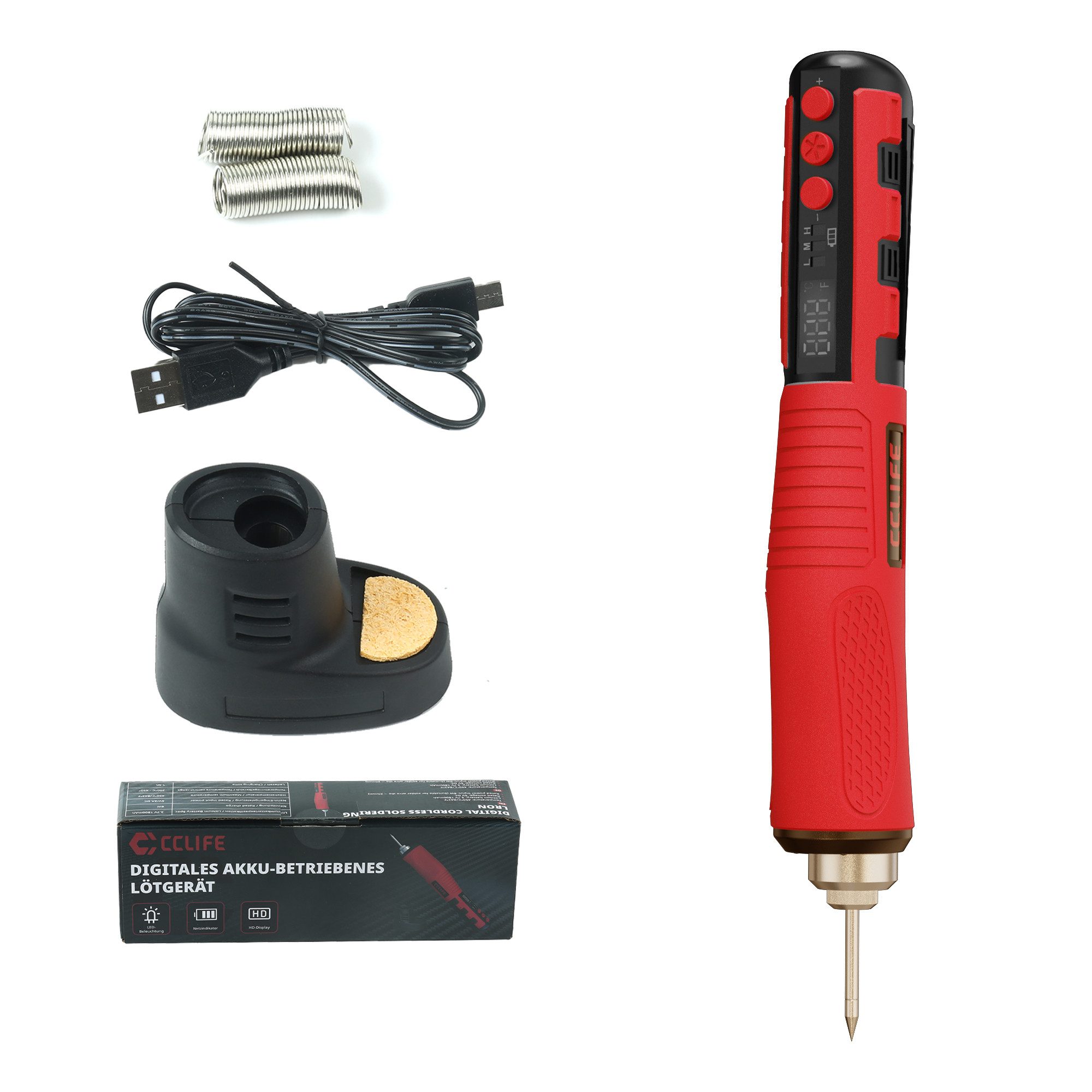 CCLIFE Lötpistole 8W Loetkolben Kabellos 1800mAh Akku LCD Display Regelbar Set, max. 8 W