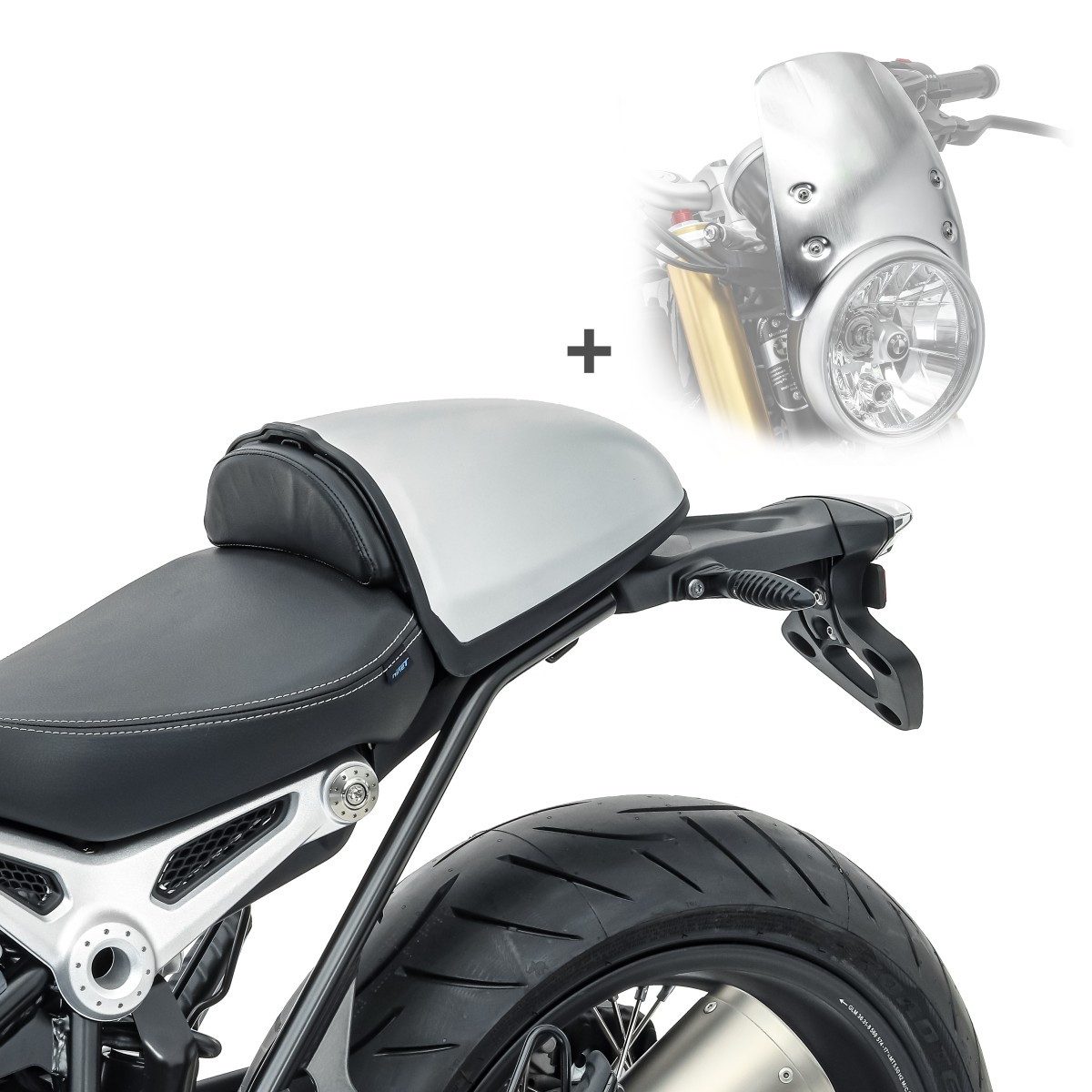 Motorradhelm-Visier Windschild Set für BMW R NineT 14-23 + Soziusabdeckung silber # WA1