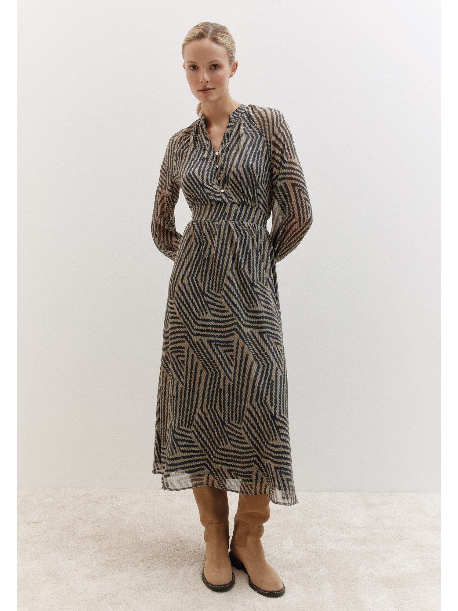 Blusenkleid Blusenkleid lang gemustert