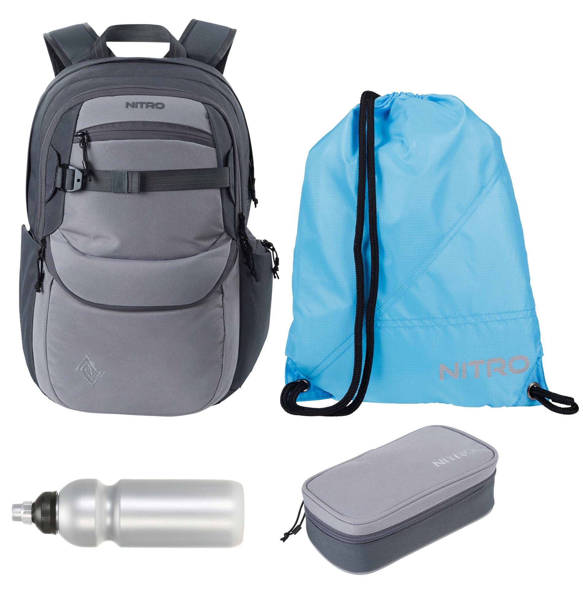 NITRO Schulrucksack Jungen Mädchen Future Hero Schultasche Rucksack (4 Teile Set, inkl. Mäppchen Box, inkl. Sportbeutel, inkl. Trinkflasche), viel Stauraum Laptopfach 2 Hauptfächer Daypack Auswahl rmtf