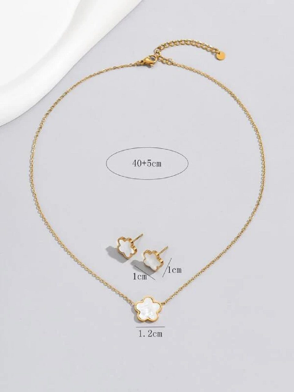 GOLDKLEIN Schmuckset Blumen Edelstahl Ohrringe Halskette Set Perlmutt (2-tlg), Angebot - inkl. Schmuckbox – Bild 3 von 4