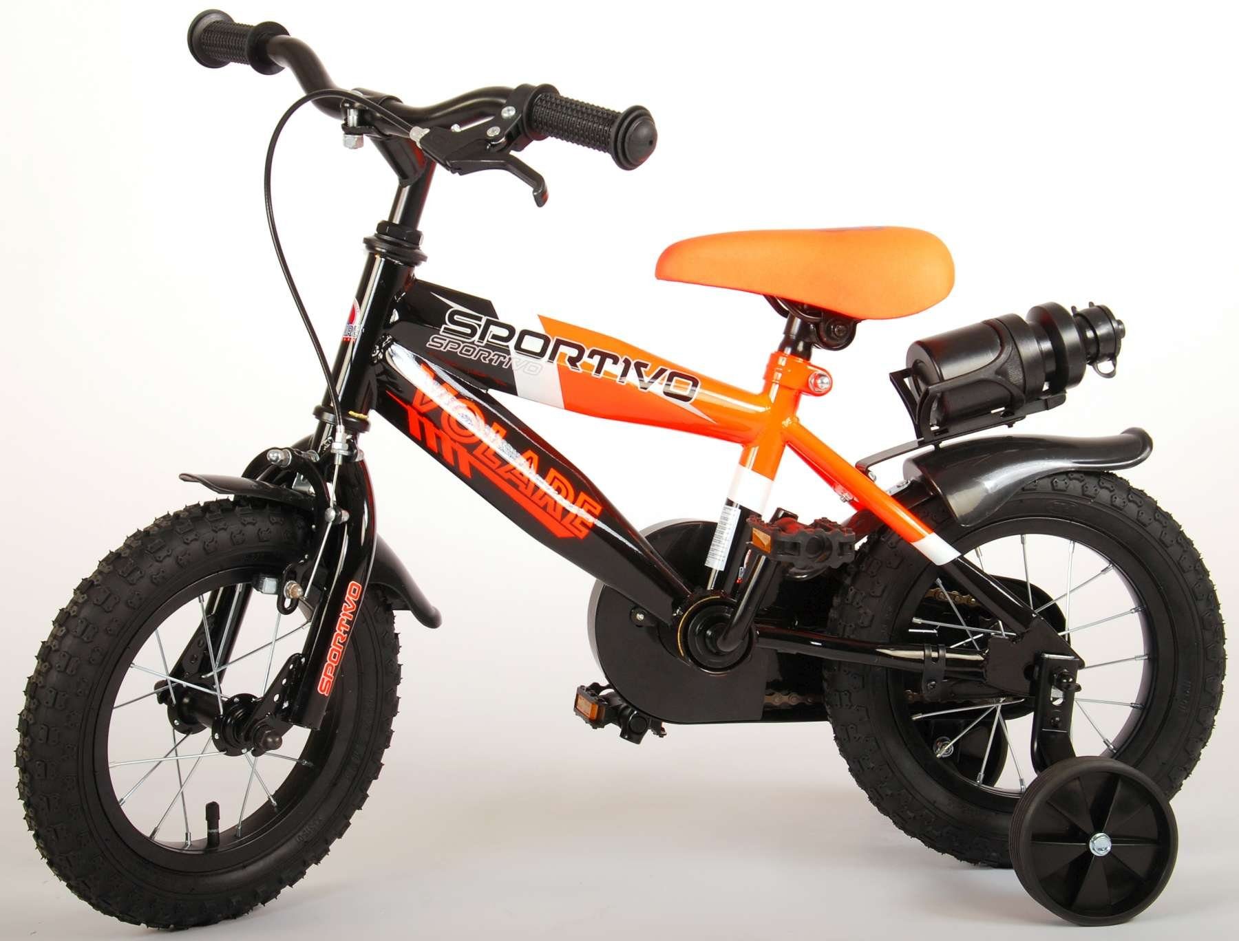 Stützräder - Sportivo mit (Jungs Gang, und Kinderfahrrad Volare - Handbremse, 12 Zoll Sicherheitsgriffe), Fahrrad Orange und 1 12 TPFSports Rutschfeste Getränkehalter Neon Rücktritt Zoll