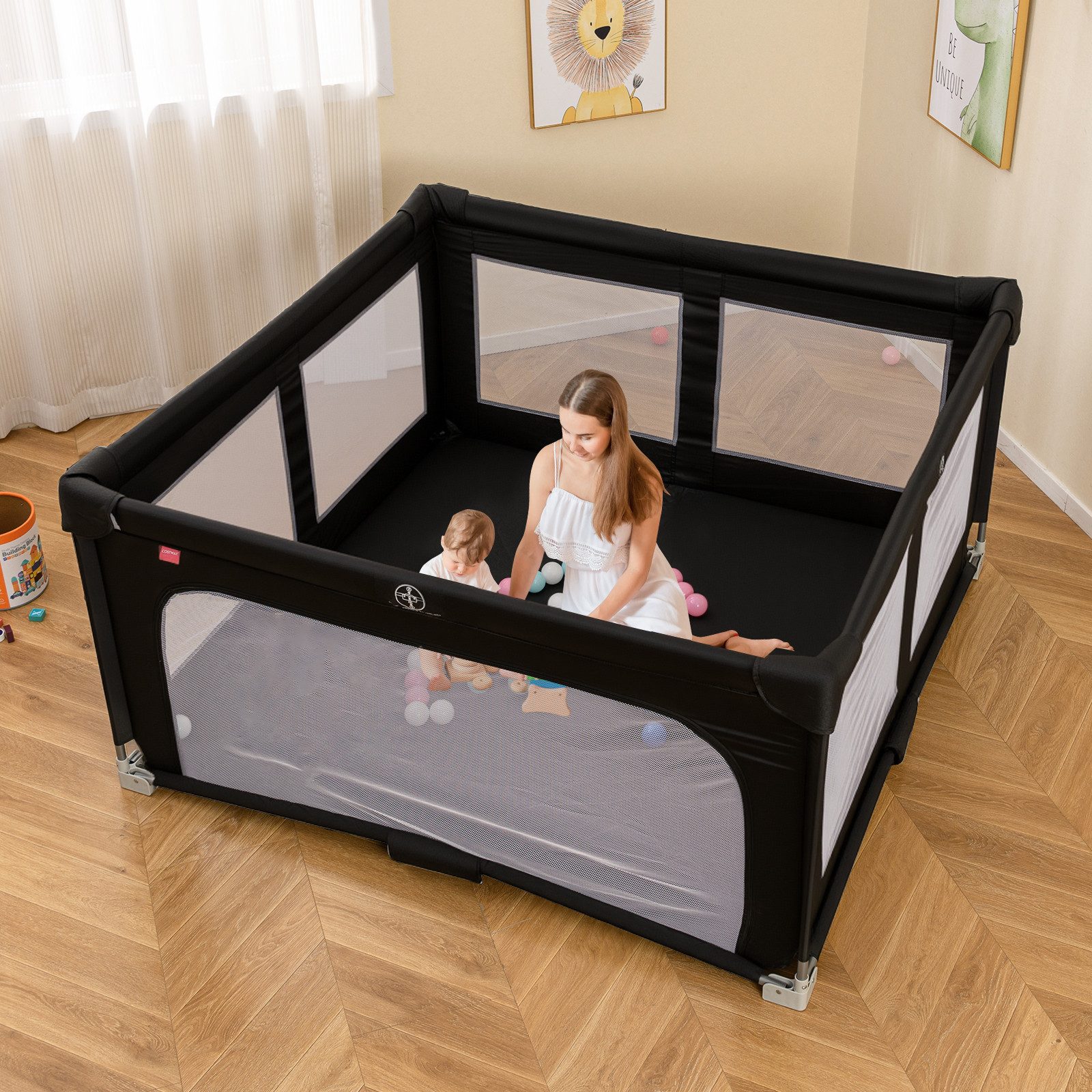 COSTWAY Laufstall faltbar, 150*150cm, mit 50 günstig online kaufen