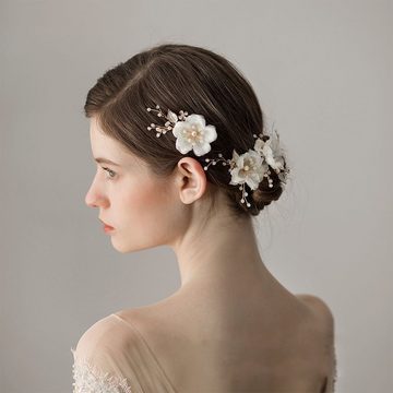 Fivejoy Haarspange Braut Blume Seite Haarspangen Hochzeit Perlen Chiffon Haarschmuck