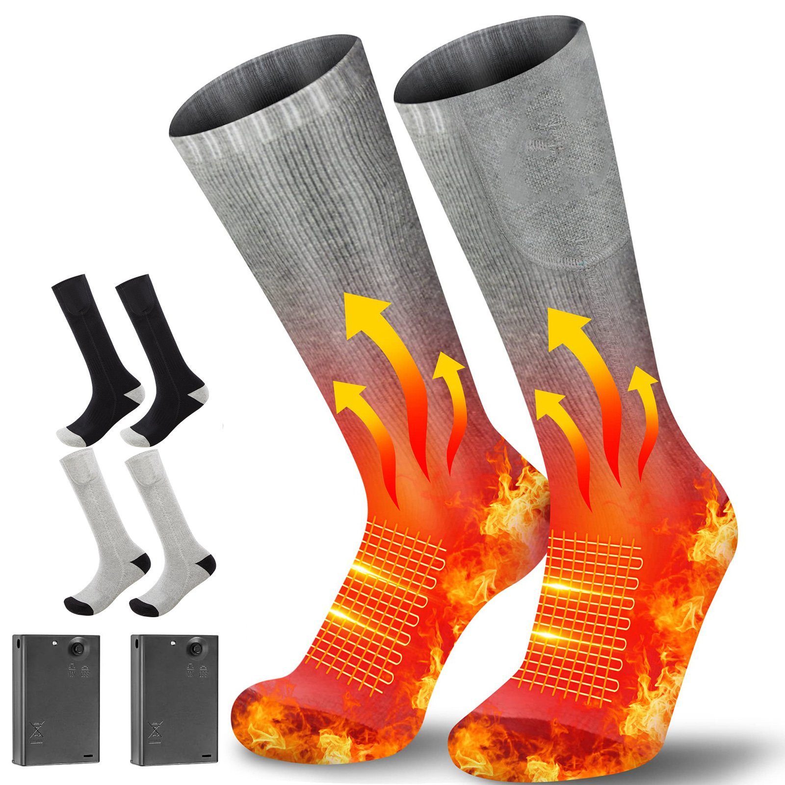 BTTO Thermosocken Thermosocken Heizsocken Beheizte Socken für männer und frauen Sportsocken,Warme Socken für Winter Outdoor Camping Angeln Grau