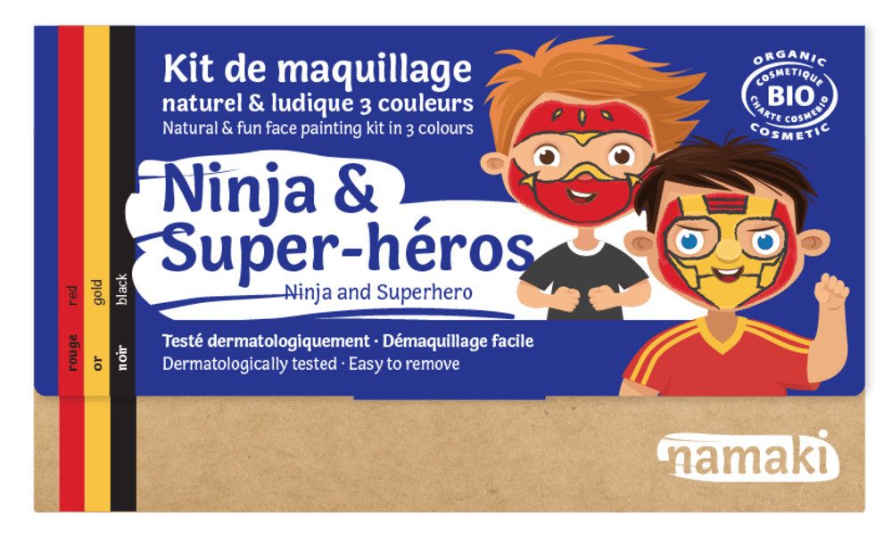 Namaki Schmink-Set BIO Kinderschminke, Ninja & Superhero 3 Farben (Rot, Gelb, Schwarz)