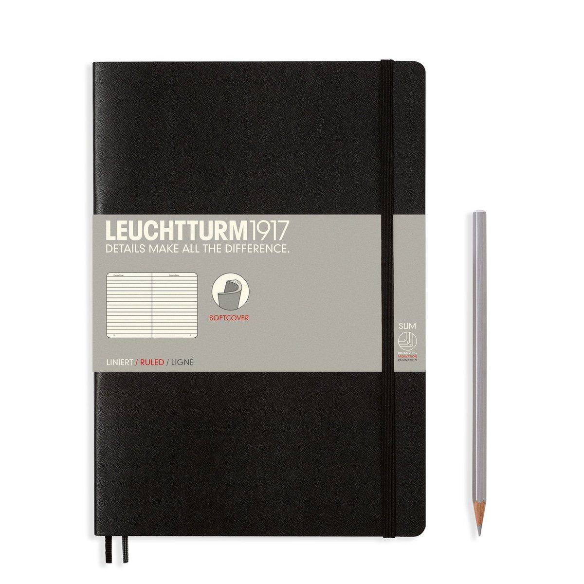 Leuchtturm1917 Notizbuch Hardcover B5 Notizbuch 18 x 25,5 cm Schwarz Liniert