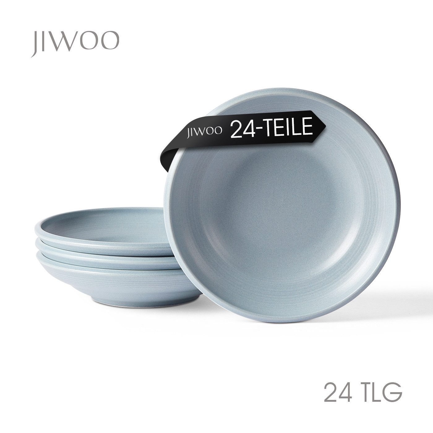 JIWOO Suppenteller 4er Ø22cm, Speiseteller Pastateller Salatteller Dessertteller Plate, (24 St), Keramik Tellerset Weiß mikrowellen- und spülmaschinenfest Ø21,2 cm