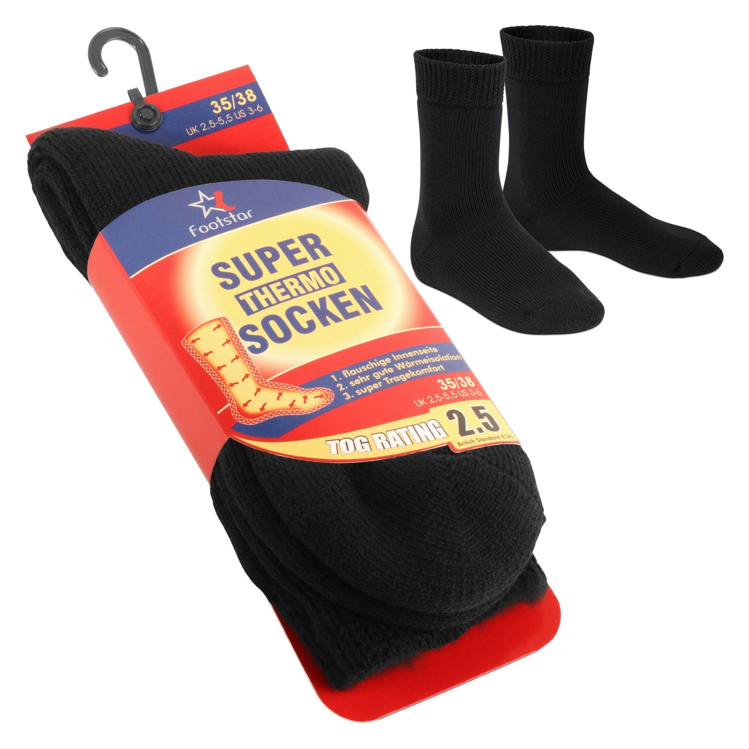 Herren Footstar extra warm Thermo Thermosocken & Paar) Socken Schwarz Damen (1