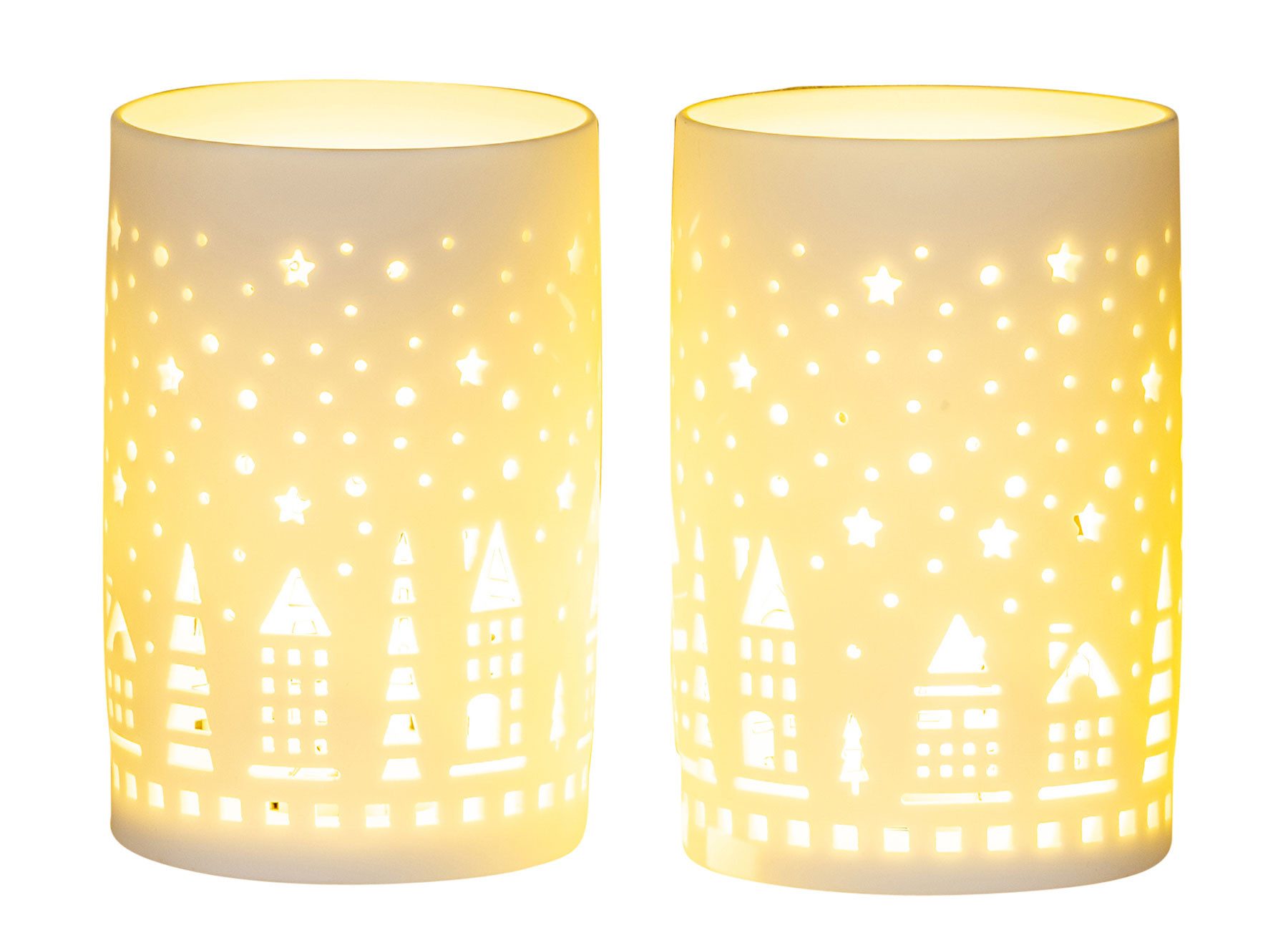 Levandeo® LED Dekoobjekt, 2er Set LED Dekoleuchte Weiß H13cm Porzellan Weihnachten Deko