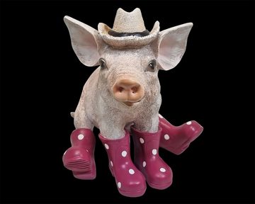 Fachhandel Plus Gartenfigur Schwein mit Hut und Gummistiefel in brombeer, (1 St), lustige Tierfigur, Indoor, Outdoor