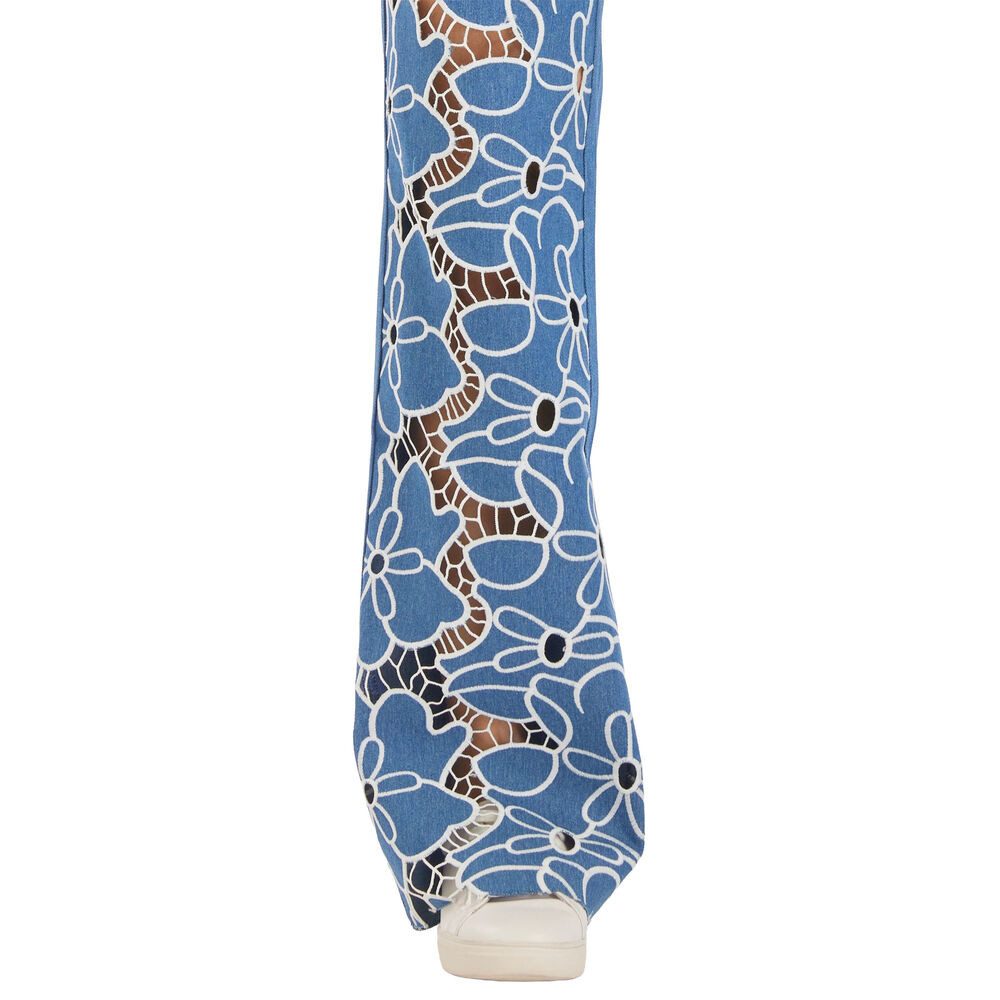 Weite Jeans Damen Weite Hose mit Blumenmuster und hohem Bund
