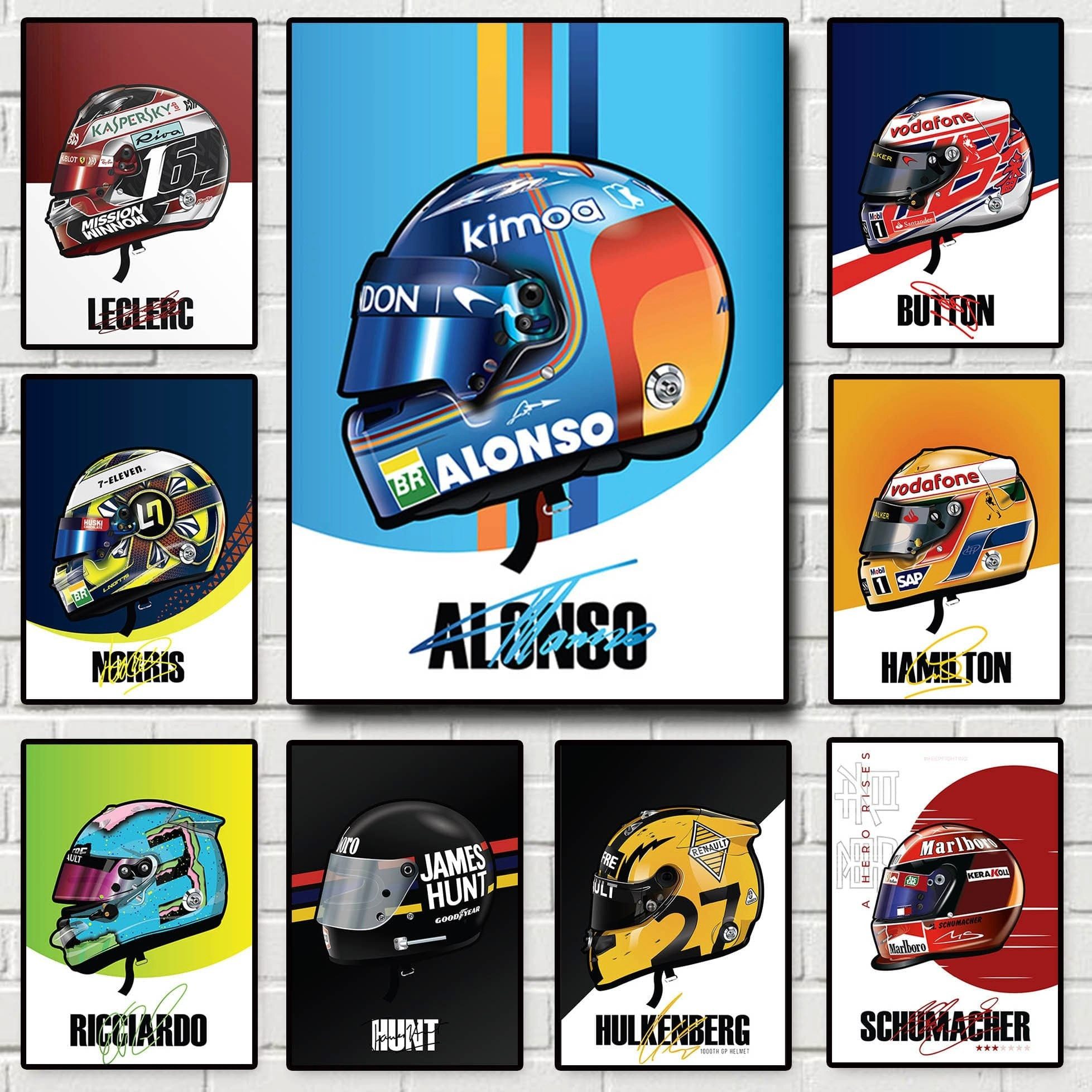 JUSTGOODMOOD Poster Formel 1 Helm Rennfahrer Name Unterschrift Deko Print ohne Rahmen H Ha, H Hamilton (1 St)