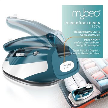 MyBeo Reisebügeleisen faltbares Bügeleisen 1100 W, mit Dampf & Edelstahl Gleitsohle, klein und leicht, Dual-Voltage 110/230V