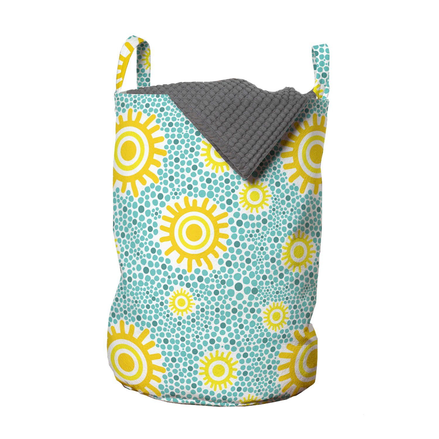 Abakuhaus Wäschesäckchen Wäschekorb mit Griffen Kordelzugverschluss für Waschsalons, Gelb und Blau Sun und kleiner Punkt | Wäschesäcke