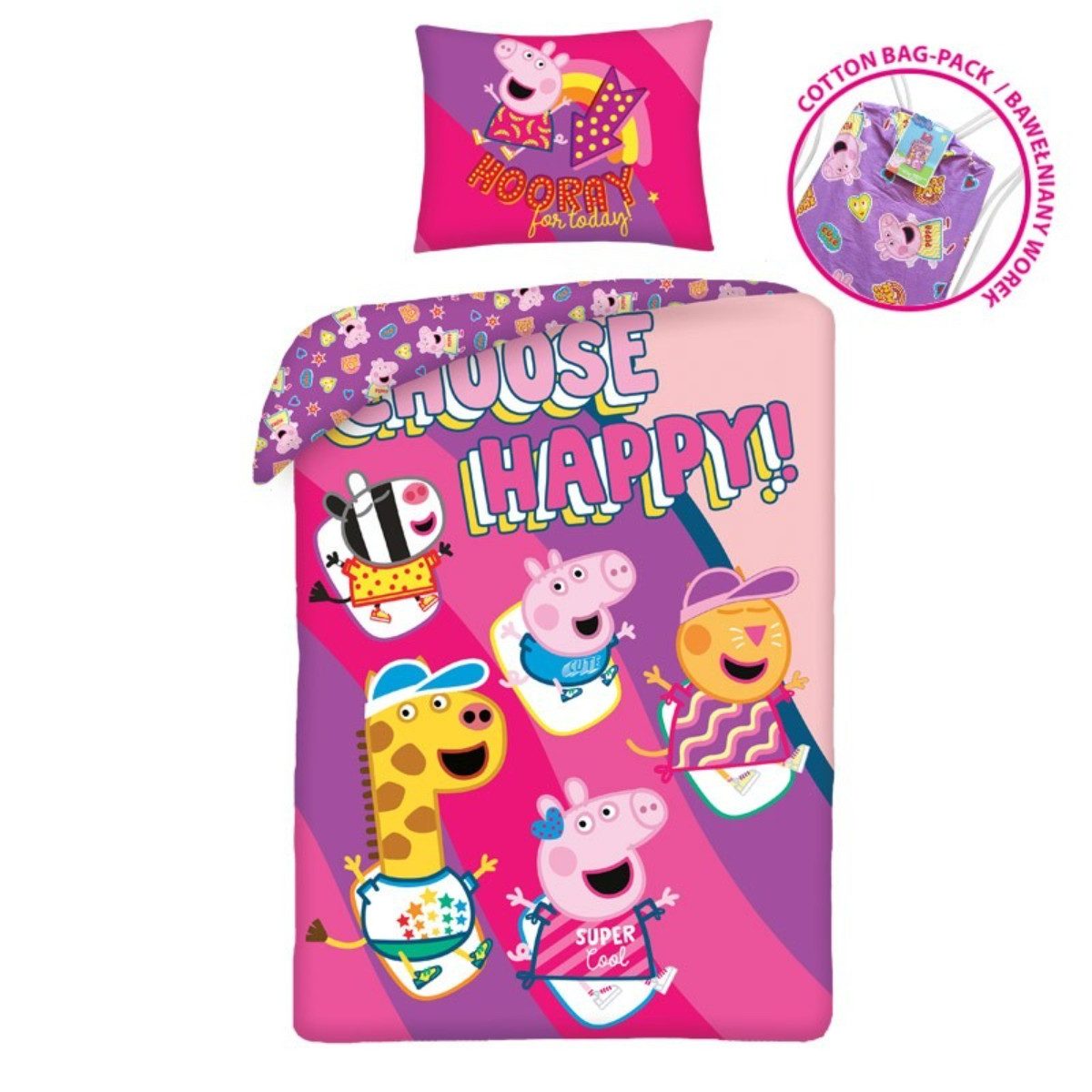 Peppa Pig Bettwäsche Bettwäsche Set Baumwolle Bettdecke 140 × 200 cm mit 70 × 90 cm Kissen, Baumwolle, 2 teilig, perfekt für komfortablen Schlafklima