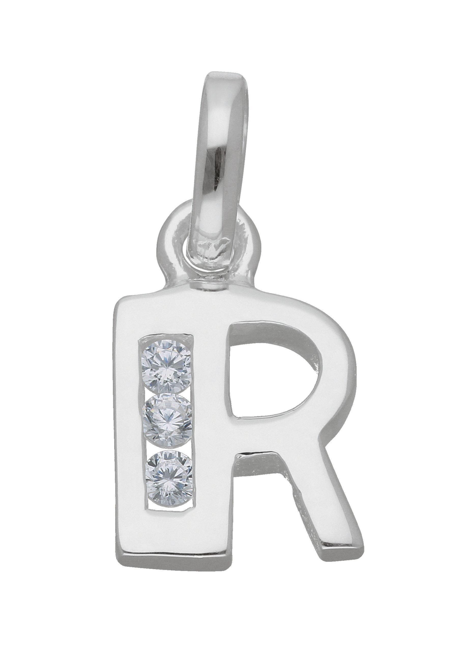 Adelia´s Namenskette Halskette - Namenskette mit Buchstabenanhänger R mit Zirkonia, Schmuckset mit bis 45 cm stufenlos verstellbarer 925 Silber Halskette