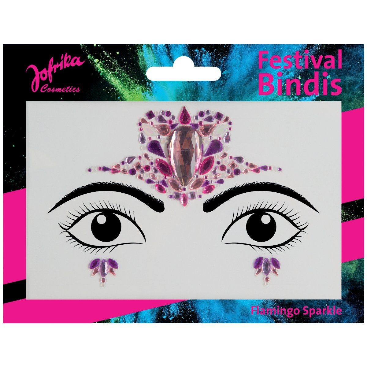 jofrika Schmink-Set Festival Bindi: Flamingo Sparkle, Gesichtsschmuck aus selbstklebenden