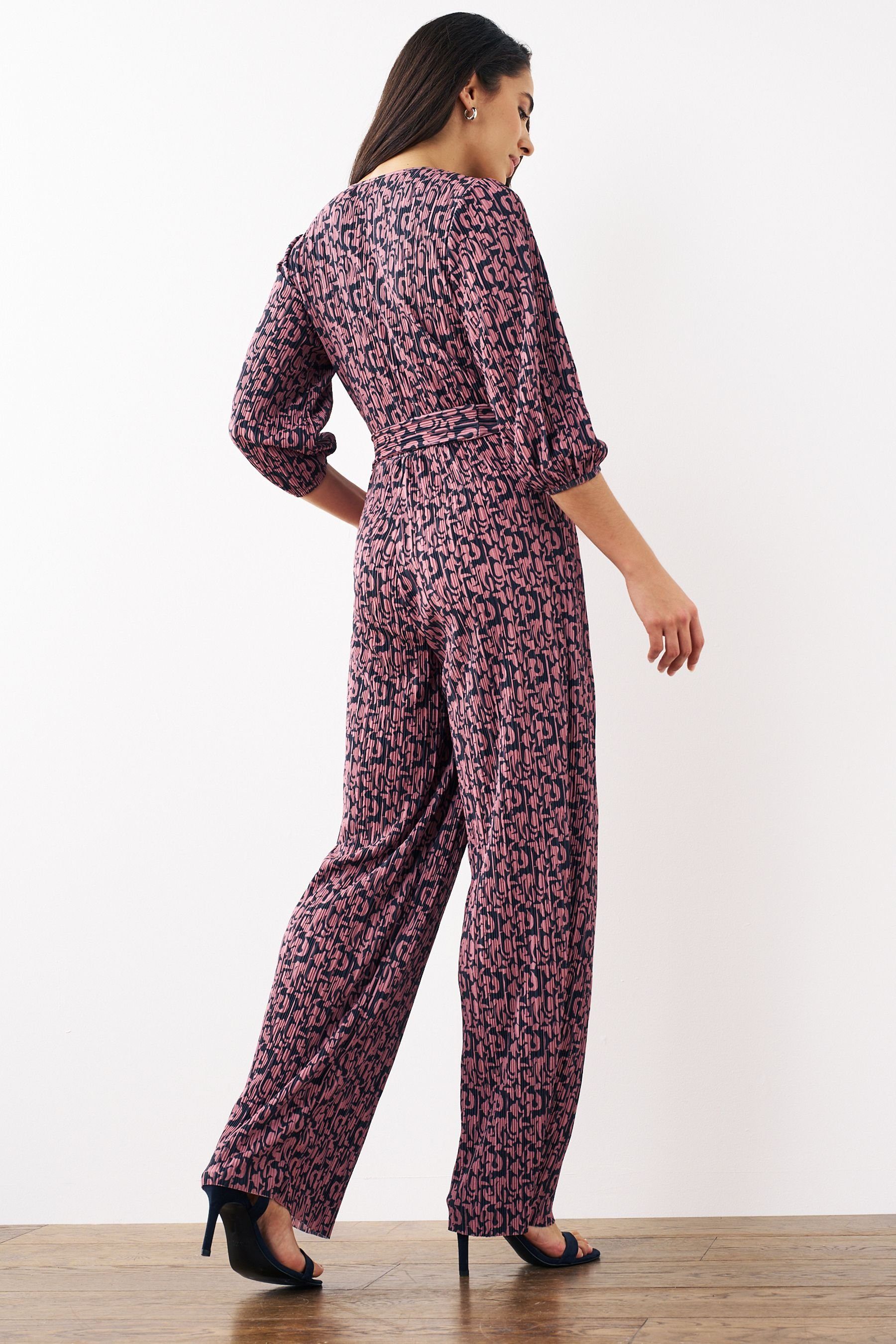 Next Jumpsuit Plissierter Overall mit Ärmeln, Pink/Navy (1-tlg) langen Blue grün