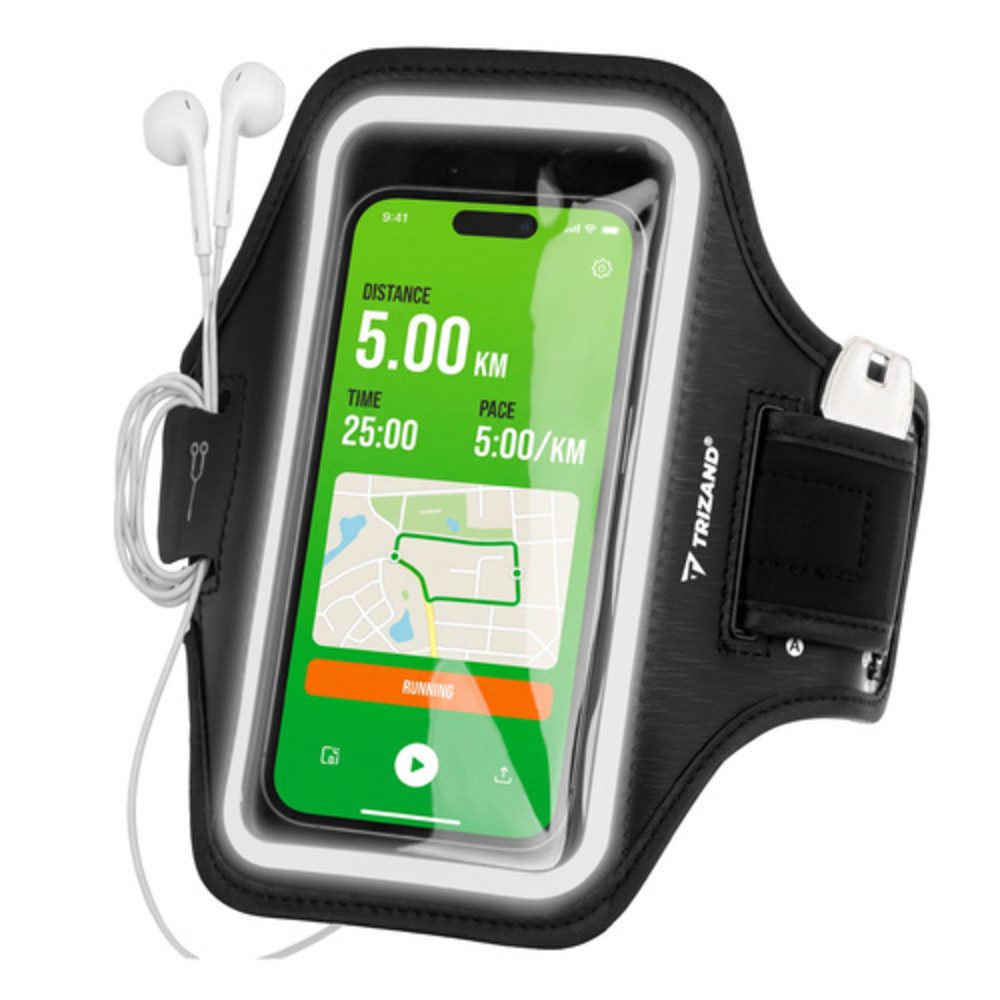 Trizand Laufgürtel Laufgürteltasche Armband Handyhülle (Spar-Set, 1-St., Reflektoren) Zwei praktische Fächer bieten sicheren Stauraum