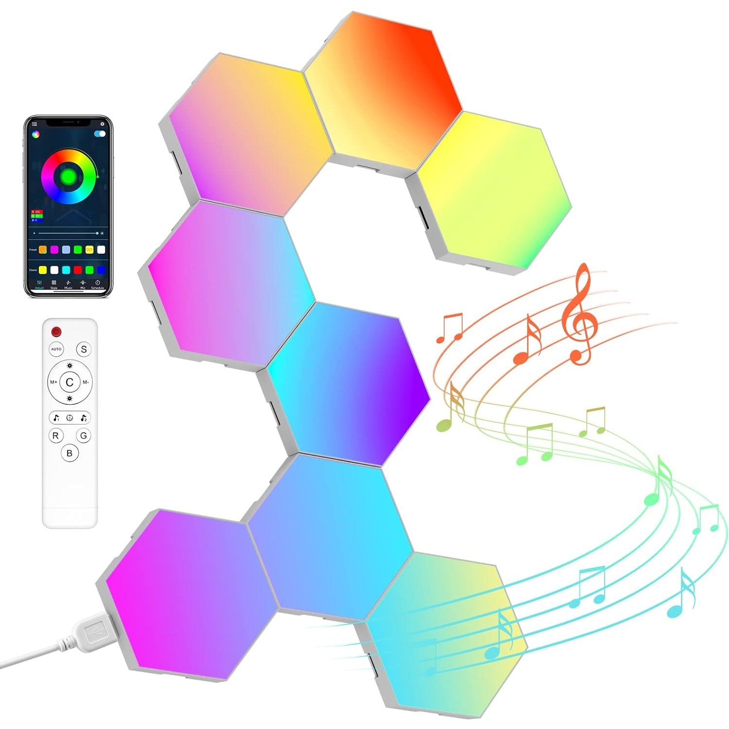 AKKEE Wandleuchte LED Sechseck Gaming Wandleuchte 8Stück Hexagon RGB Panel, ‎Farbwechsel, DIY Kombinierbar - für Gaming und Deko