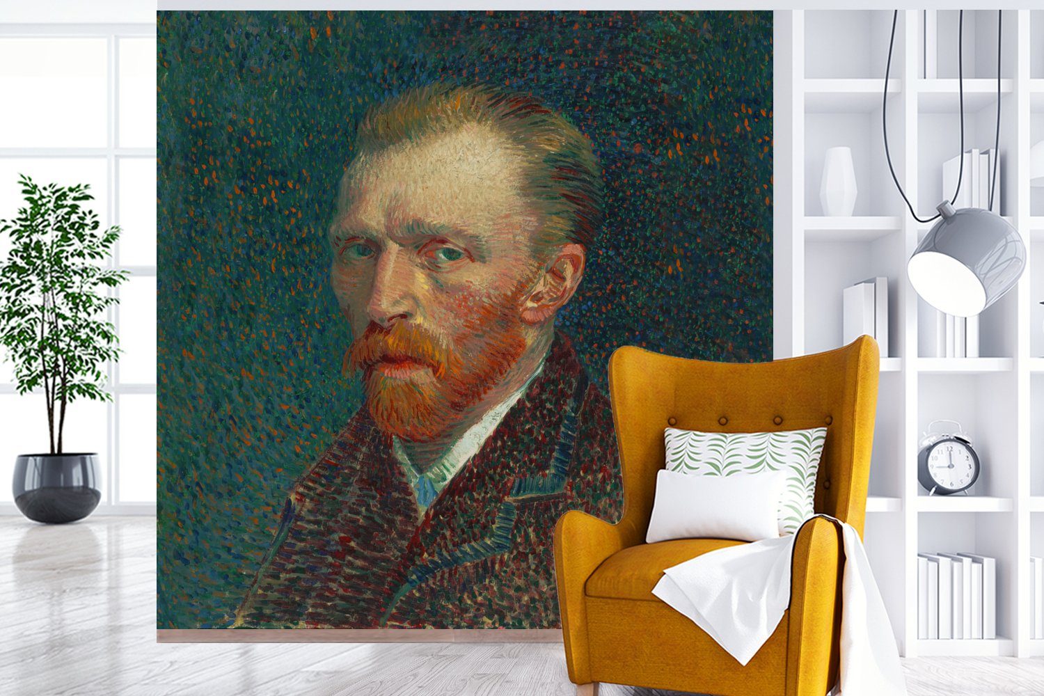 Van Kunst Matt, Selbstporträt, - - MuchoWow Gogh Wandtapete Tapete bedruckt, Wohnzimmer für St), Schlafzimmer, Fototapete - Meister Vinyl oder Alte (5