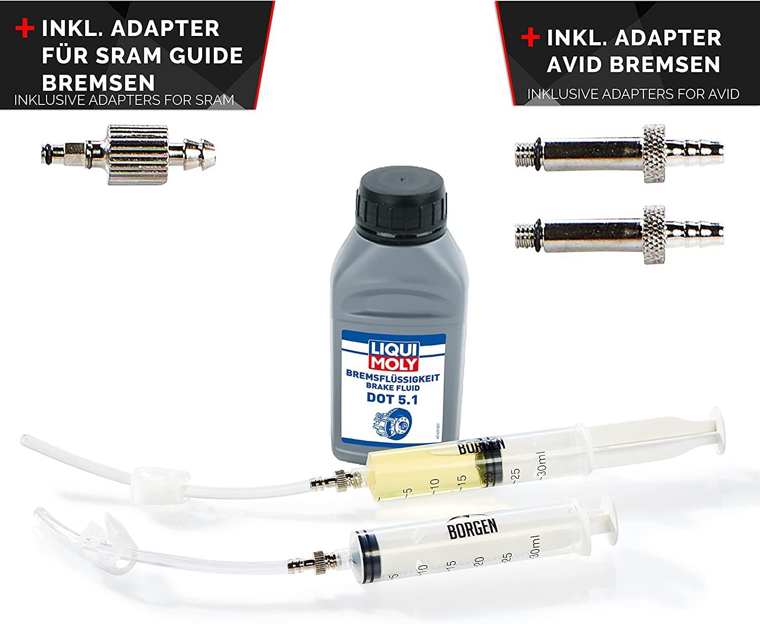 Borgen Fahrrad-Montageständer Borgen Service Kit Liquid Molly DOT 5.1 Öl Avid Sram Scheibenbremsen