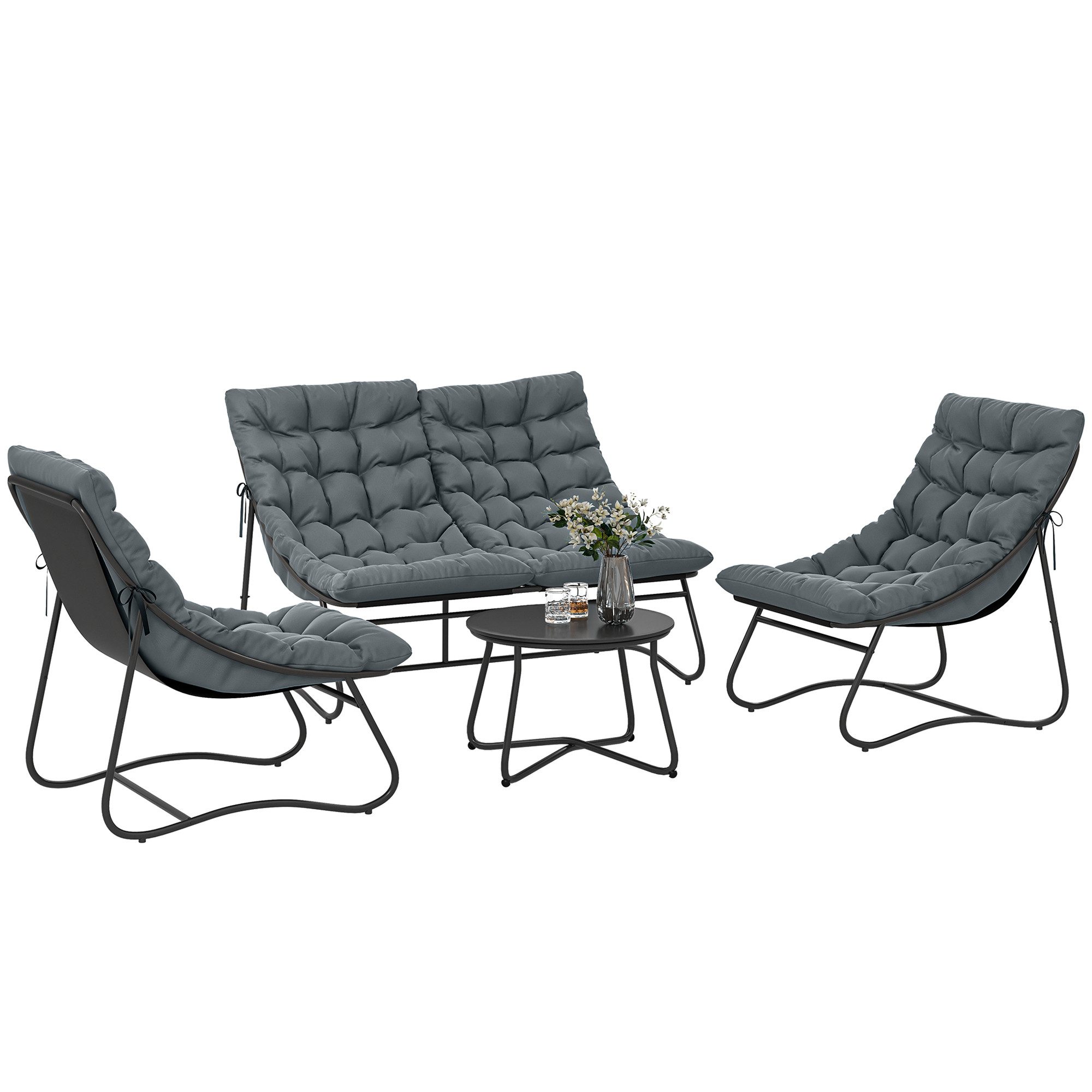 Outsunny Sitzgruppe 4 Personen mit 2er Sofa, Sessel, Beistelltisch, Sitzkissen, (Stahl Gartenmöbel Set 4, 4-tlg., wetterfest Balkonmöbel-Set), für Garten, Terra – Bild 2 von 5